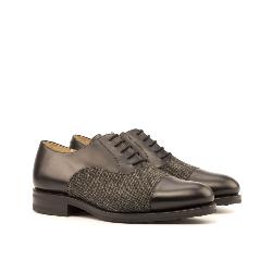 Oxford en Cuir Noir et Tweed Gris avec Soudure Goodyear