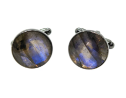 Boutons de manchettes 14 mm en métal et labradorite bleu électrique à facettes