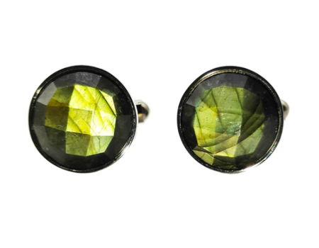 Boutons de manchettes en mtal et labradorite verte  facettes